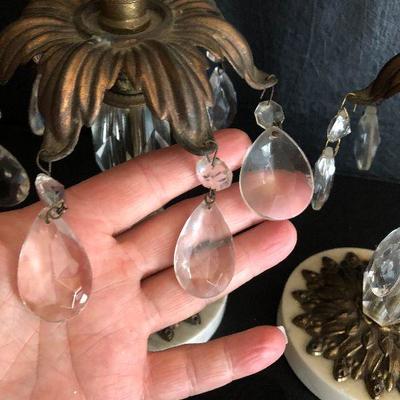 D17: Marble and Brass Candlesticks with Crystals!