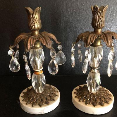 D17: Marble and Brass Candlesticks with Crystals!