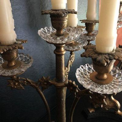 D18: Antique Candelabras, Heavy Brass Ornate. 18 inches tall