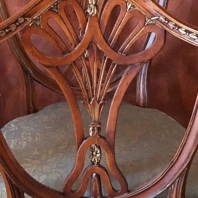 D36: Six Thomasville Dining Chairs Studded Silk Custom Gold Leaf