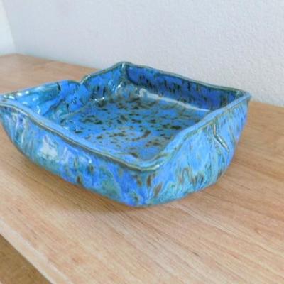 Pottery Clay Freeform Blue Glaze Dish by Charyl Stone 6