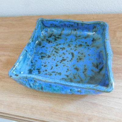 Pottery Clay Freeform Blue Glaze Dish by Charyl Stone 6