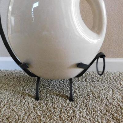 Large Ceramic Water Vessel with Metal Art Stand 23