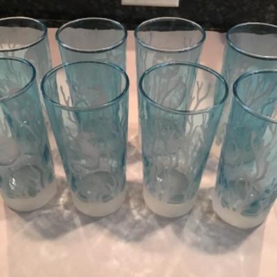 SET OF 8 TINTED BLUE GLASSES