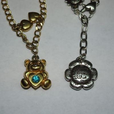 2 Child's Bracelets, Gold & Silver Tone, Avon & Brighton, Teddy Bear & Flowers