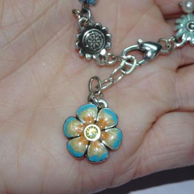 2 Child's Bracelets, Gold & Silver Tone, Avon & Brighton, Teddy Bear & Flowers