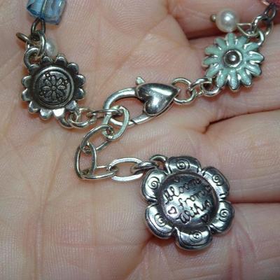 2 Child's Bracelets, Gold & Silver Tone, Avon & Brighton, Teddy Bear & Flowers