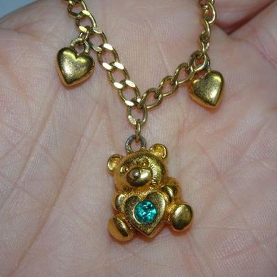 2 Child's Bracelets, Gold & Silver Tone, Avon & Brighton, Teddy Bear & Flowers