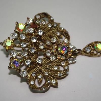 Victorian Style Rhinestone Brooch, Filigree, Ornate 