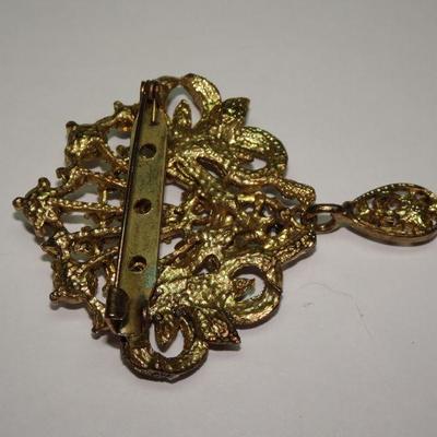 Victorian Style Rhinestone Brooch, Filigree, Ornate 