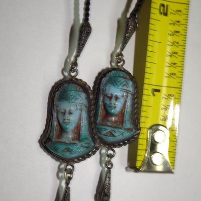 Cool Tourist Egyptian Goddess Pendant Necklace, Faux Turquoise Stones 