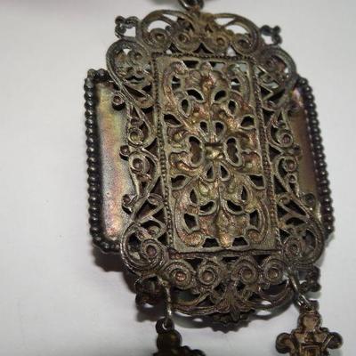 Cool Tourist Egyptian Goddess Pendant Necklace, Faux Turquoise Stones 