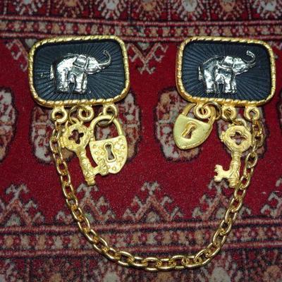 Really Cool Sweater Pin, Elephants, Key & Lock