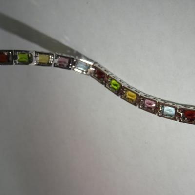 Sterling Silver Multi Colored Stone Tennis Bracelet, Scrap 
