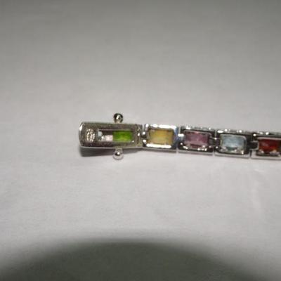 Sterling Silver Multi Colored Stone Tennis Bracelet, Scrap 