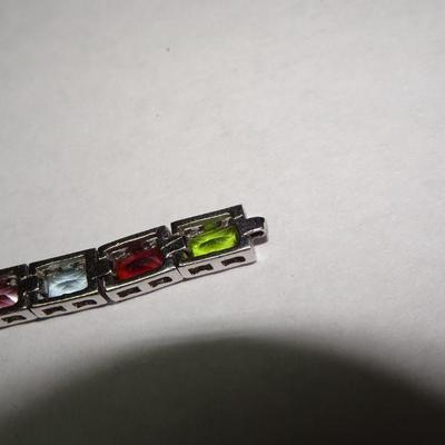 Sterling Silver Multi Colored Stone Tennis Bracelet, Scrap 