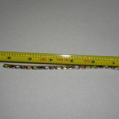 Sterling Silver Multi Colored Stone Tennis Bracelet, Scrap 