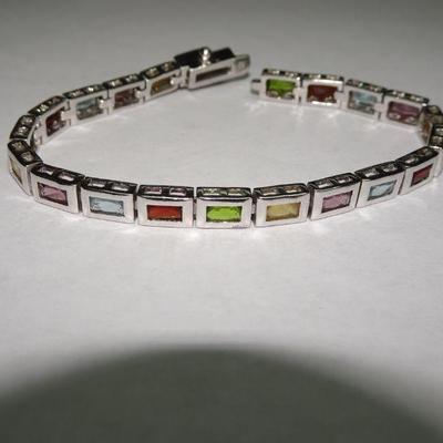 Sterling Silver Multi Colored Stone Tennis Bracelet, Scrap 