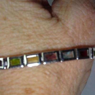 Sterling Silver Multi Colored Stone Tennis Bracelet, Scrap 