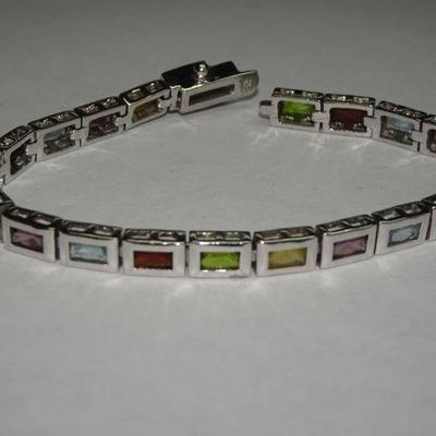 Sterling Silver Multi Colored Stone Tennis Bracelet, Scrap 