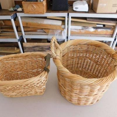 Pair of Wicker Rattan Weave Baskets with Handles