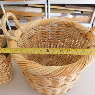Pair of Wicker Rattan Weave Baskets with Handles