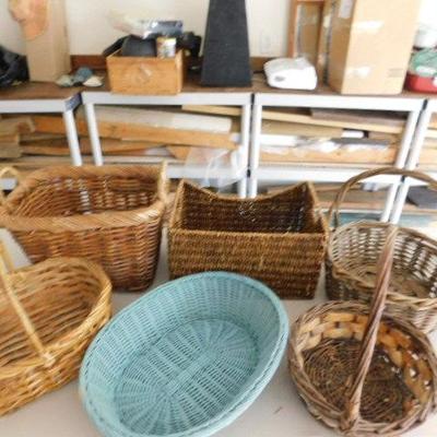 Collection of Six Wicker Weave Baskets Assorted Sizes and Styles