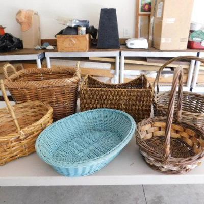Collection of Six Wicker Weave Baskets Assorted Sizes and Styles