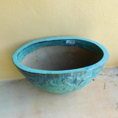 Large Ceramic Planter 20 Gallon Plus with Antiqued Teal Finish Oval Shape 25