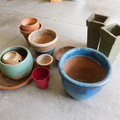 Collection of Ceramic and Clay Planter Pots Various Colors, Shapes, and Sizes