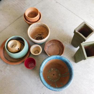 Collection of Ceramic and Clay Planter Pots Various Colors, Shapes, and Sizes