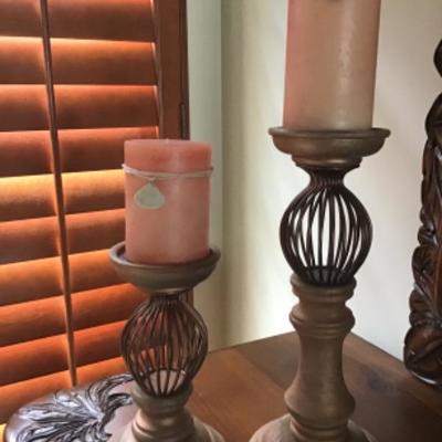 TWO TALL CANDLEHOLDERS