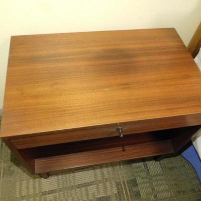 Vintage Solid Wood Walnut Side Table with Drawer 24