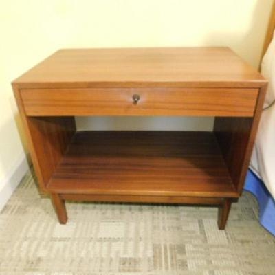 Vintage Solid Wood Walnut Side Table with Drawer 24