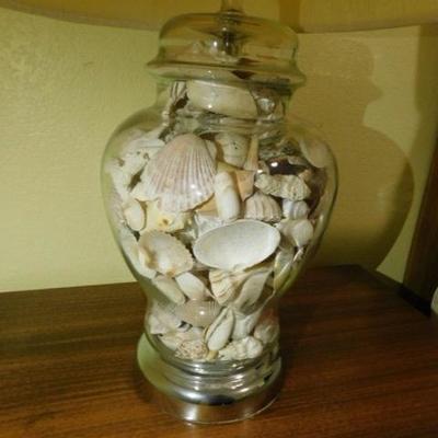Glass Ginger Jar Sea Shell Filled Lamp