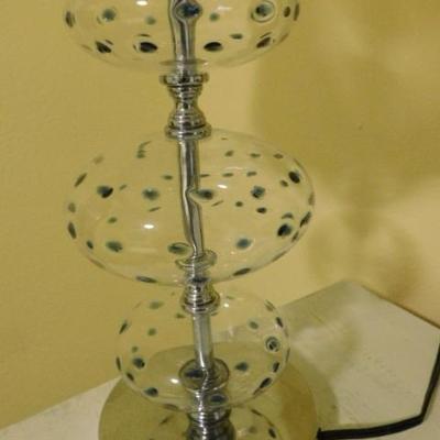 Unique Art Glass Clear Bubble with Blue Dimples Post Lamp