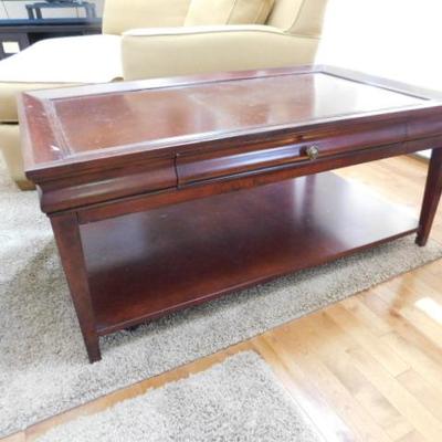 Mahogany Finish Solid Wood Coffee Table with Storage Drawer 44