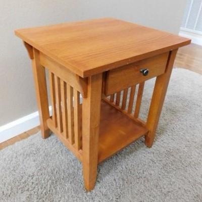 Mission Arts and Crafts Style Side Table with Drawer and Stretcher Shelf 19