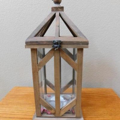 Decorative Wood Frame Glass Panel Tealight Lantern 6