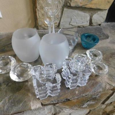 Collection of Glass and Crystal Candle Holders Various Shapes and Sizes