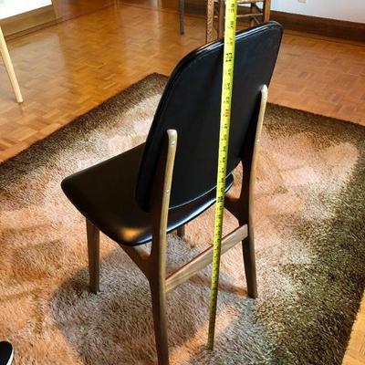 Set of 5 Gorgeous Mid Century Modern Black Leather and Wood Chairs