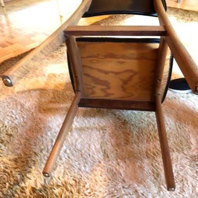Set of 5 Gorgeous Mid Century Modern Black Leather and Wood Chairs