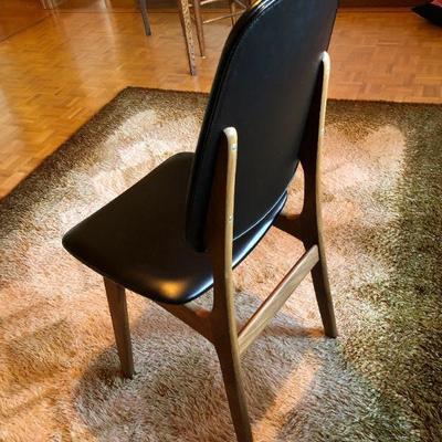 Set of 5 Gorgeous Mid Century Modern Black Leather and Wood Chairs
