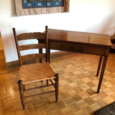 Antique English Expandable Wood Writing Desk or Pub Table and Chair