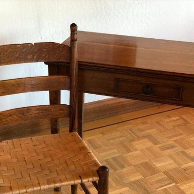 Antique English Expandable Wood Writing Desk or Pub Table and Chair