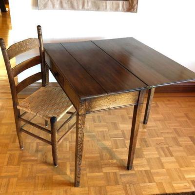 Antique English Expandable Wood Writing Desk or Pub Table and Chair
