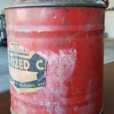 LOT 16: Vintage Red 2 Gallon Red Gas Can w/ good Unleaded Gasoline Inside (about 1.25 Gallons)