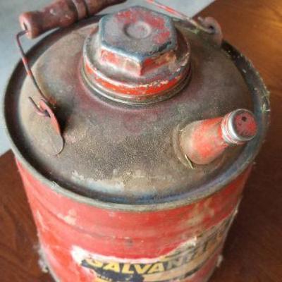 LOT 16: Vintage Red 2 Gallon Red Gas Can w/ good Unleaded Gasoline Inside (about 1.25 Gallons)