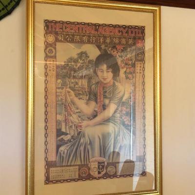 Framed 1930s China Central Agency Ltd Advertising Poster