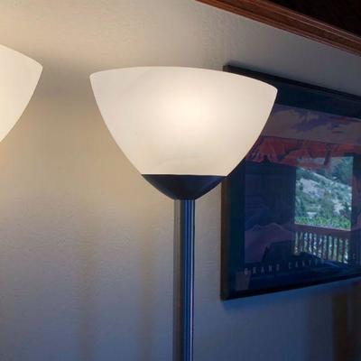 Pair of 2 Modern Silver Tone Floor Lamps with Foot Switch